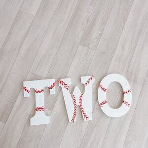 Baseball Themed Wooden Letters 'TWO'